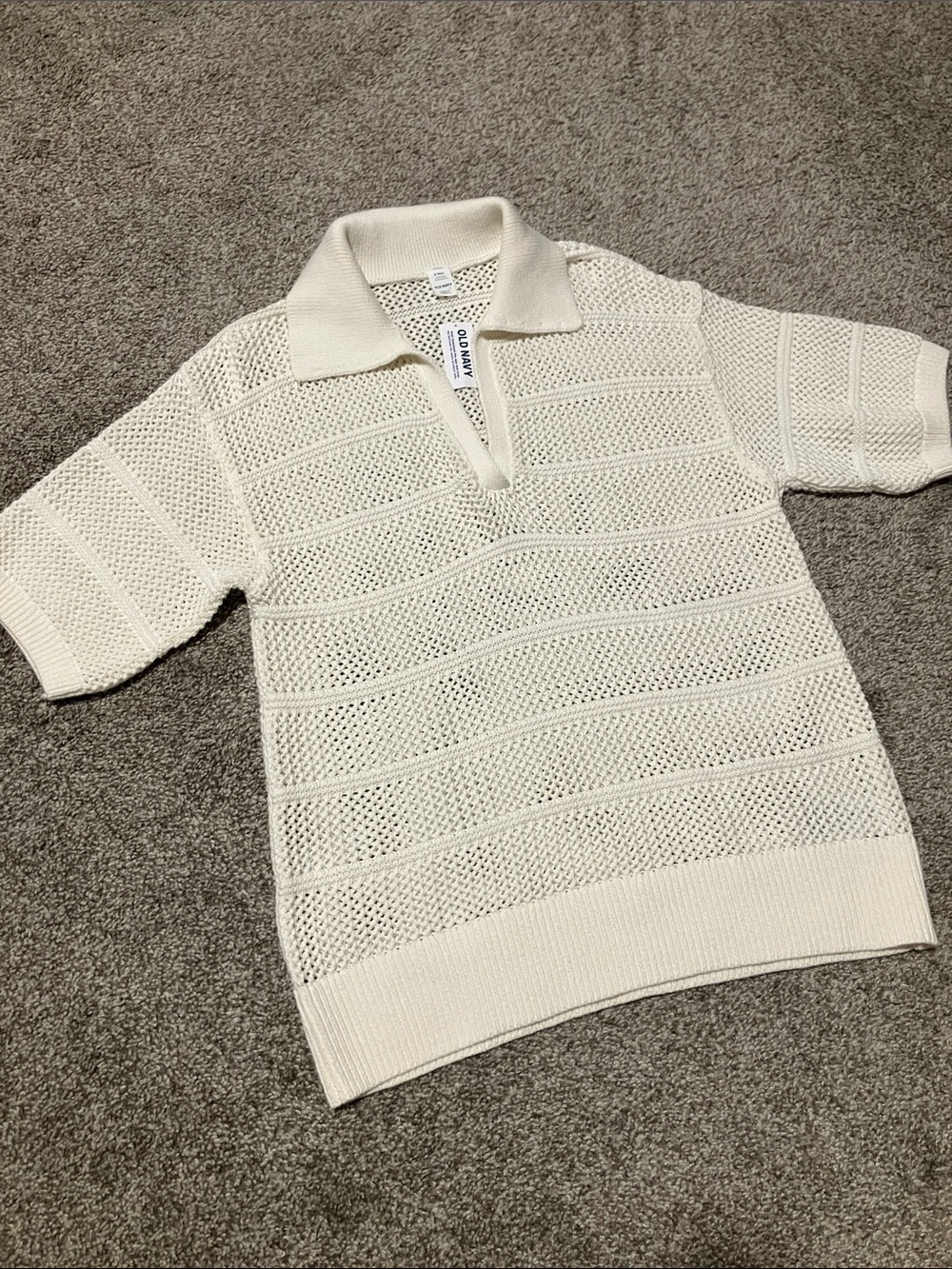 NWT OLD NAVY OPEN STITCH KNIT POLO SHORT SLEEVE SWEATER SIZE S/T